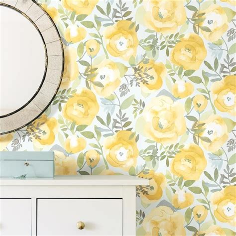 NuWallpaper 30.75-sq ft Yellow Vinyl Floral Self-Adhesive Peel and Stick Wallpaper in the ...