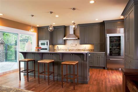 Transitional Custom Grey Painted Kitchen Grey Wood Floors Kitchen, Teal Kitchen Cabinets, Grey ...