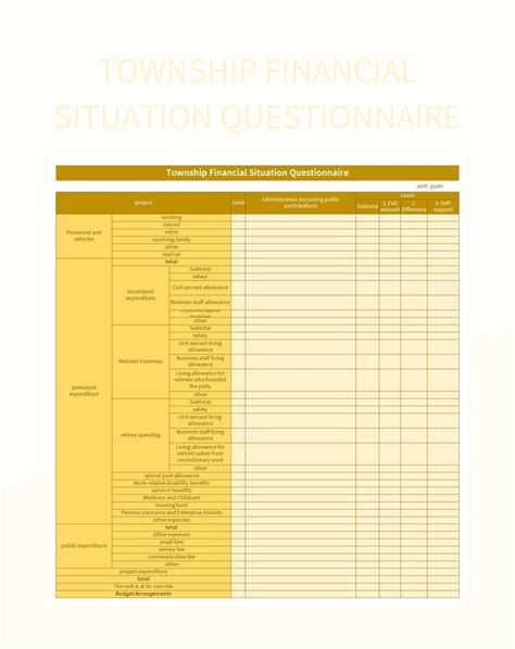 Township Financial Situation Questionnaire Excel Template And Google Sheets File For Free ...