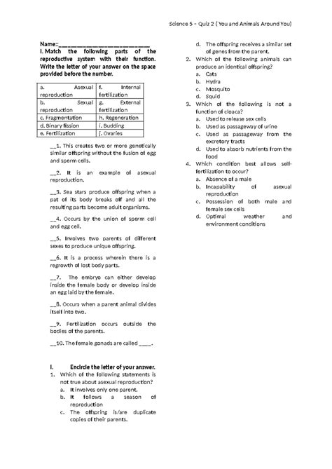 Quiz 2 - quiz about reproductive system - Science 5 – Quiz 2 ( You and ...