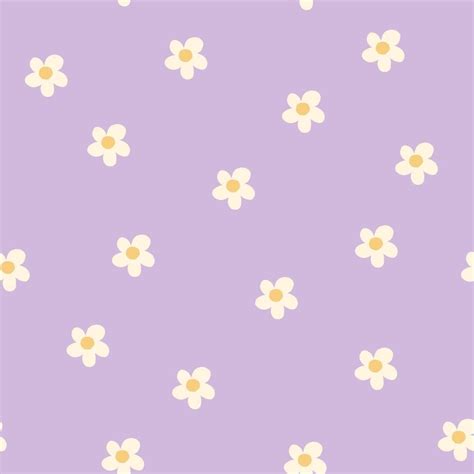 Floral seamless pattern with purple daisy flower and leaves on pastel violet background vect ...