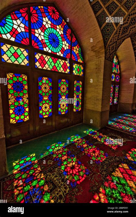 Stained glass windows in Nasir-ol-molk Mosque or Pink Mosque in Shiraz, Iran Stock Photo - Alamy