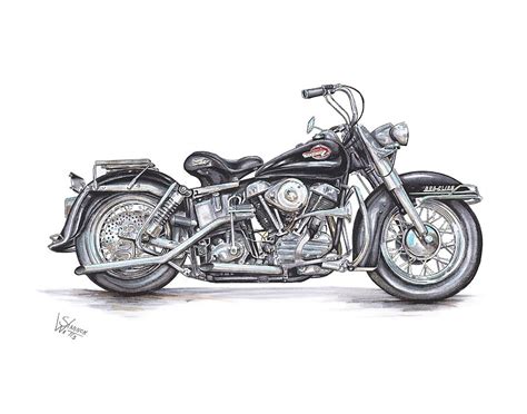 1959 Harley Davidson Panhead Drawing by Shannon Watts