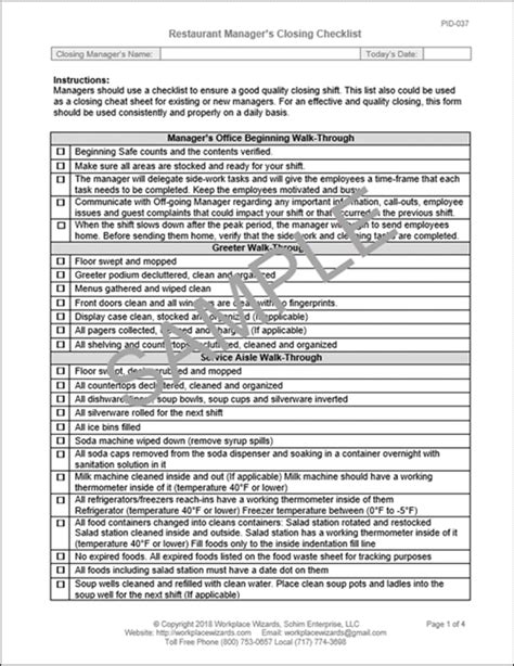 Closing Manager Checklist - Workplace Wizards Restaurant Consulting