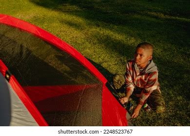 Angle Above Son Helping Pitch Camping Stock Photo 2248523767 | Shutterstock