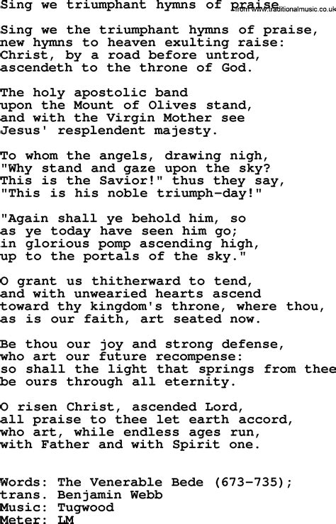 Ascension Hymn: Sing We Triumphant Hymns Of Praise - lyrics, and PDF