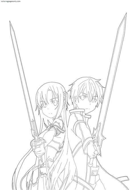 Sword Art Online Kirito x Asuna Coloring Page - Free Printable Coloring Pages