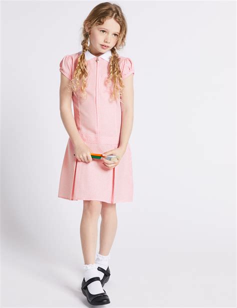 Girls' Pink Gingham Pleated Dress