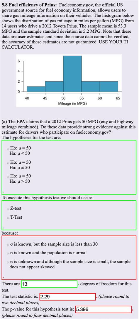 Solved 5.8 Fuel efficiency of Prius: Fueleconomy.gov, the | Chegg.com