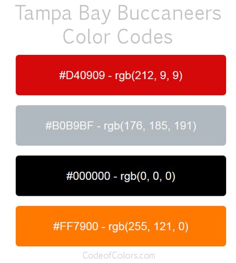 Tampa Bay Buccaneers Colors - Hex and RGB Color Codes