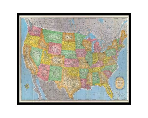 Poster Master Vintage Map Poster - Retro United States Map Print - Colorful United States Map ...