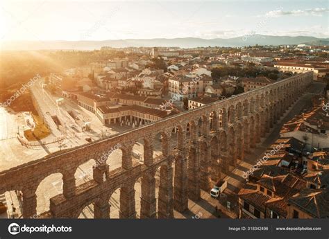 Segovia Ancient Roman Aqueduct Aerial Sunrise View Spain Stock Photo by ...