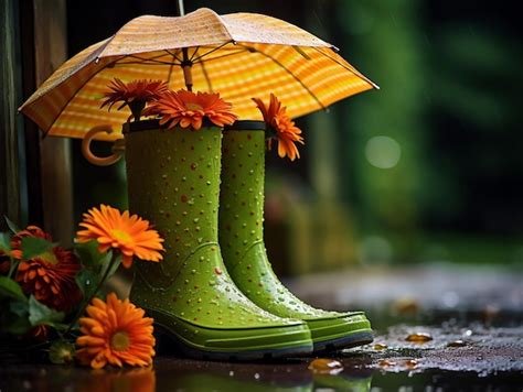 Premium Photo | Rainboots with umbrella