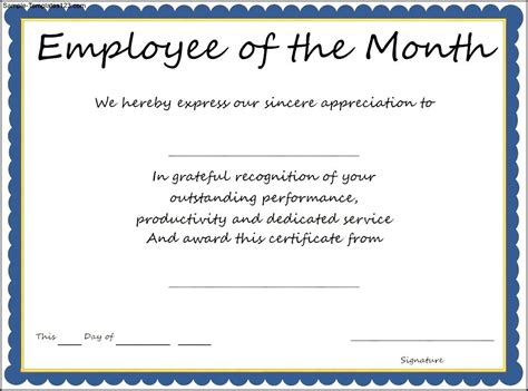 Employee of the Month Award Certificate Template - Sample Templates - Sample Templates