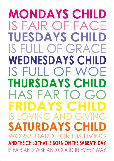 Mondays Child Is Fair Of Face -Baby Nursery Rhyme Poem Quote A4 Poster ...