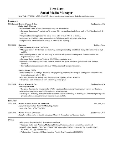 Social Media Director CV Example for 2023 | Resume Worded