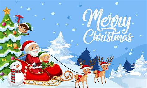 Merry Christmas banner design with Santa Claus on sleigh 12496156 Vector Art at Vecteezy