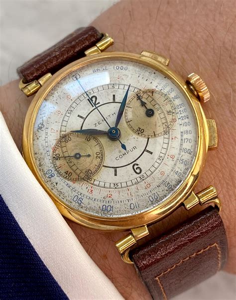 1930ties EARLY Zenith Sector dial Chronograph 37mm Jumbo Oversize Gold ...