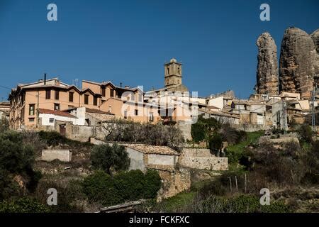 Aguero Village with rock formation background, Huesca, Aragon, Spain Stock Photo: 246469366 - Alamy