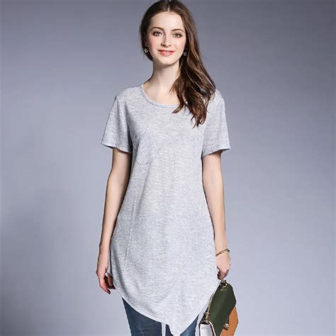 TOTNWAMG Long T Shirt Women 2017 Summer Casual Gray Irregular Hem Tops t Shirt Plus Size Gray T ...