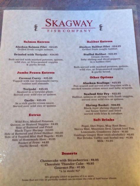 Menu at Skagway Fish Company restaurant, Skagway