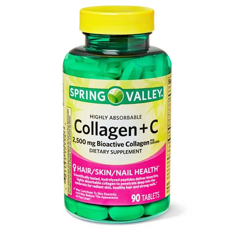 Spring Valley Highly Absorbable Collagen + C Dietary Supplement, 2,500 mg, 90 count - Walmart.com