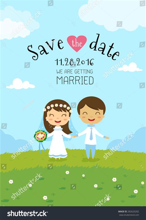 Wedding Invitation Card Template Cartoon Design Stock Vector (Royalty ...