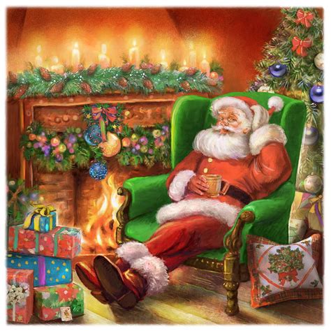 Santa Claus At Fire Place Painting by Patrick Hoenderkamp