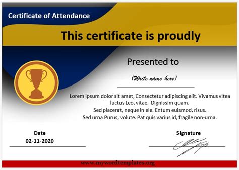 Free Perfect Attendance Certificate Word Template