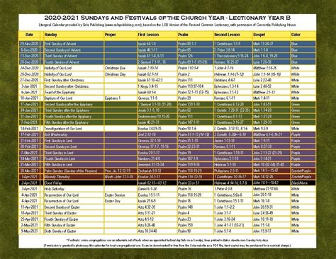 2021 Lutheran Liturgical Claendar