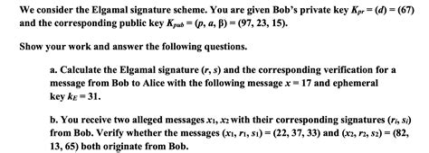 We consider the Elgamal signature scheme. You are | Chegg.com