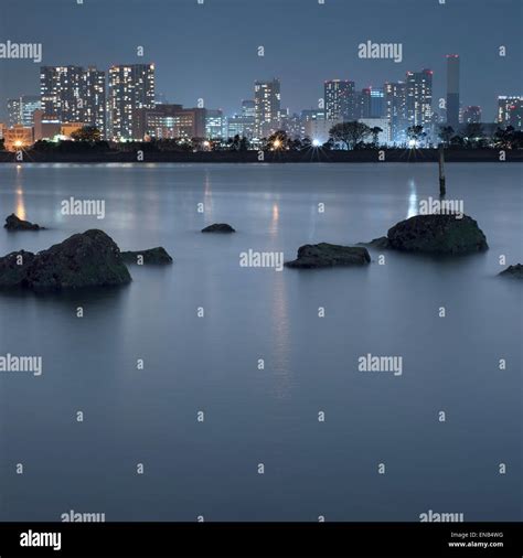 Night view of Tokyo cityscape from the bay in Odaiba, Tokyo, Japan ...