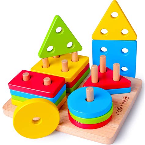 Rolimate Educational Toy Toddler Toy for 2 3 4+ Years Old Boy Girl Wooden Puzzle Shape Sorter ...