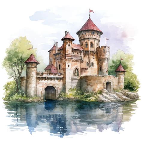 Moat Medieval watercolor fantasy | Premium AI-generated image