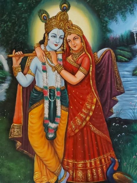 Fluting Radha Krishna Oil Painting by Jagriti Sharma | Exotic India Art