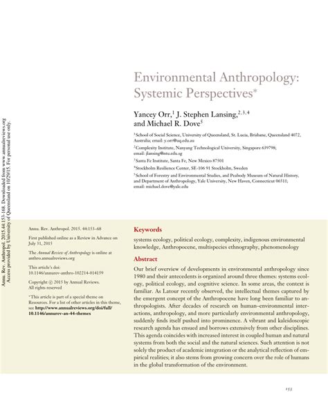 (PDF) Environmental Anthropology: Systemic Perspectives