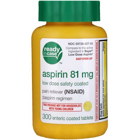 Aspirin, Low Dose Safety Coated, 81 mg, 300 Enteric Coated Tablets 359726443012 | eBay