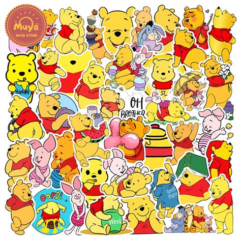 MUYA 50pcs Pooh Bear Stickers Cartoon Stickers Waterproof Graffiti Vinyl Stickers for Laptop ...