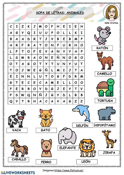 Sopa de letras animales nivel 1 - Ficha interactiva | Sopas de letras ...