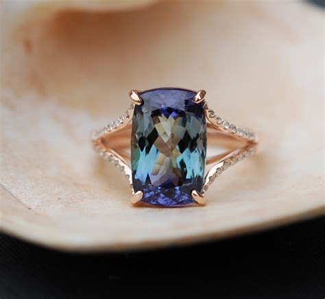 Tanzanite Ring. Rose Gold Engagement Ring Lavender Mint Tanzanite ...