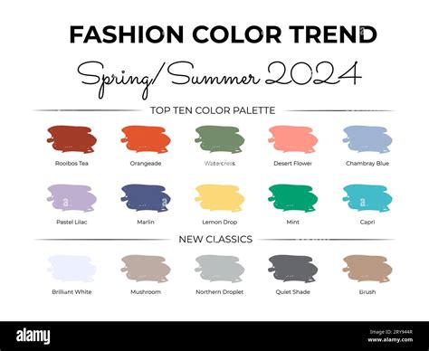 Fashion Color Trend Spring - Summer 2024. Trendy colors palette guide. Fabric swatches with ...