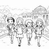 Four Kids Going To School coloring Page  Download Print Or Color sketch template