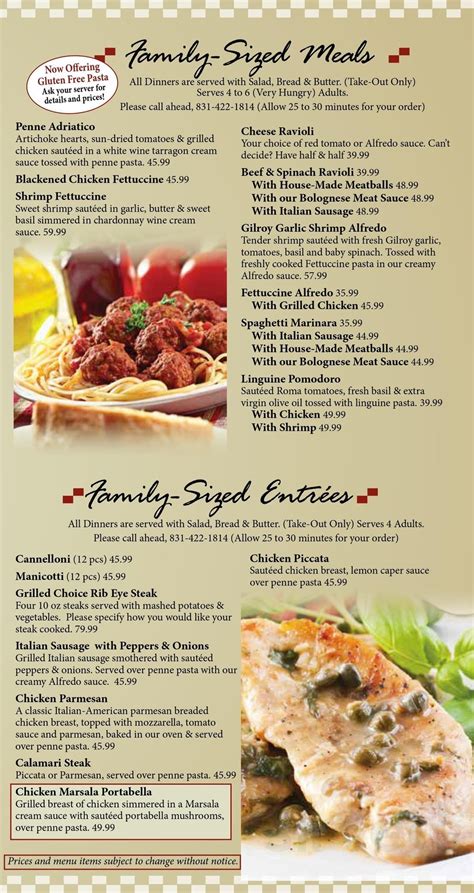 Gino's menu in Salinas, California, USA