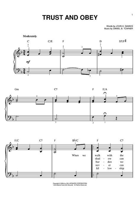 Trust And Obey" Sheet Music by John H. Sammis for Easy Piano - Sheet Music Now