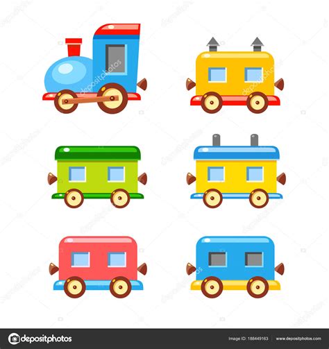 Set Colorful Vector Wagons Train Bright Cartoon Illustration Cute Child Stock Vector Image by ...