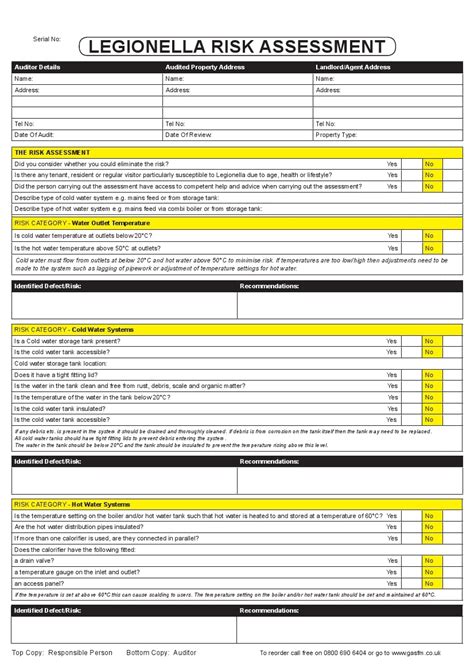 Legionella Risk Assessment Template | Qualads