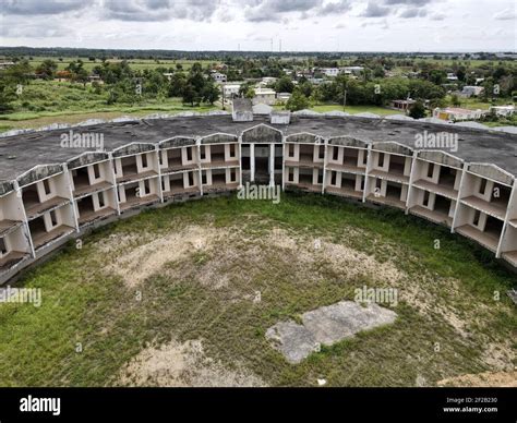 Unfinished circular hotel in Moca, Puerto Rico on the west coast of the island. Minutes form ...