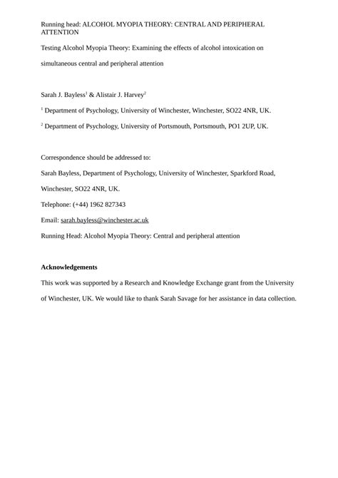 (PDF) Testing Alcohol Myopia Theory: Examining the Effects of Alcohol Intoxication on ...