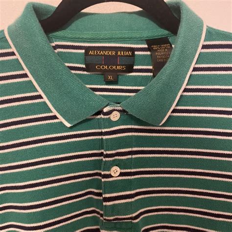 90s vintage Alexander Julian Colours green striped... - Depop