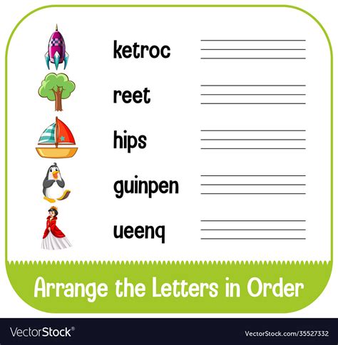 Arrange letters in order with pictures Royalty Free Vector